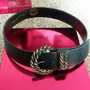 Genuine Black leather belt M/L braid metal buckle